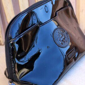 Versace Black Patent Leather Cosmetic Makeup Bag Unisex